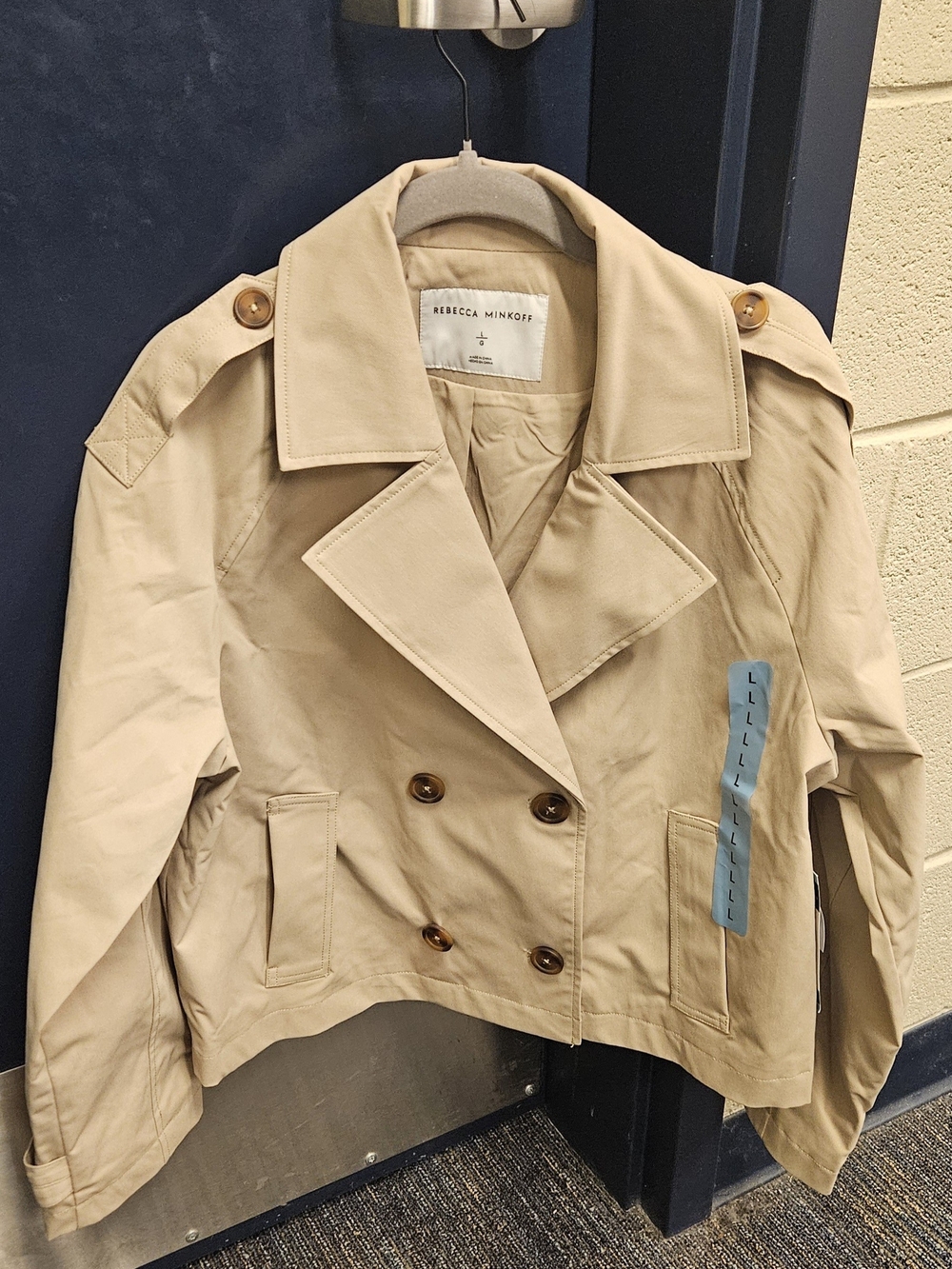 Rebecca Minkoff Cropped Double-Breasted Beige Trench Jacket